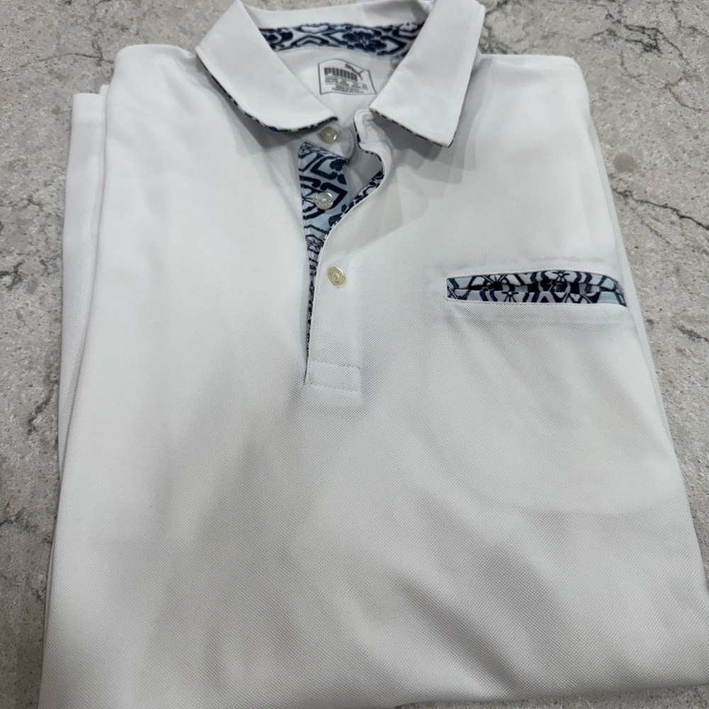 Puma Blue and White Polo Shirt Classic Design